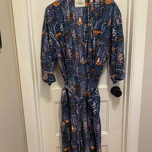 Printfresh Fox & Folklore Flannel All Gender Robe- Indigo